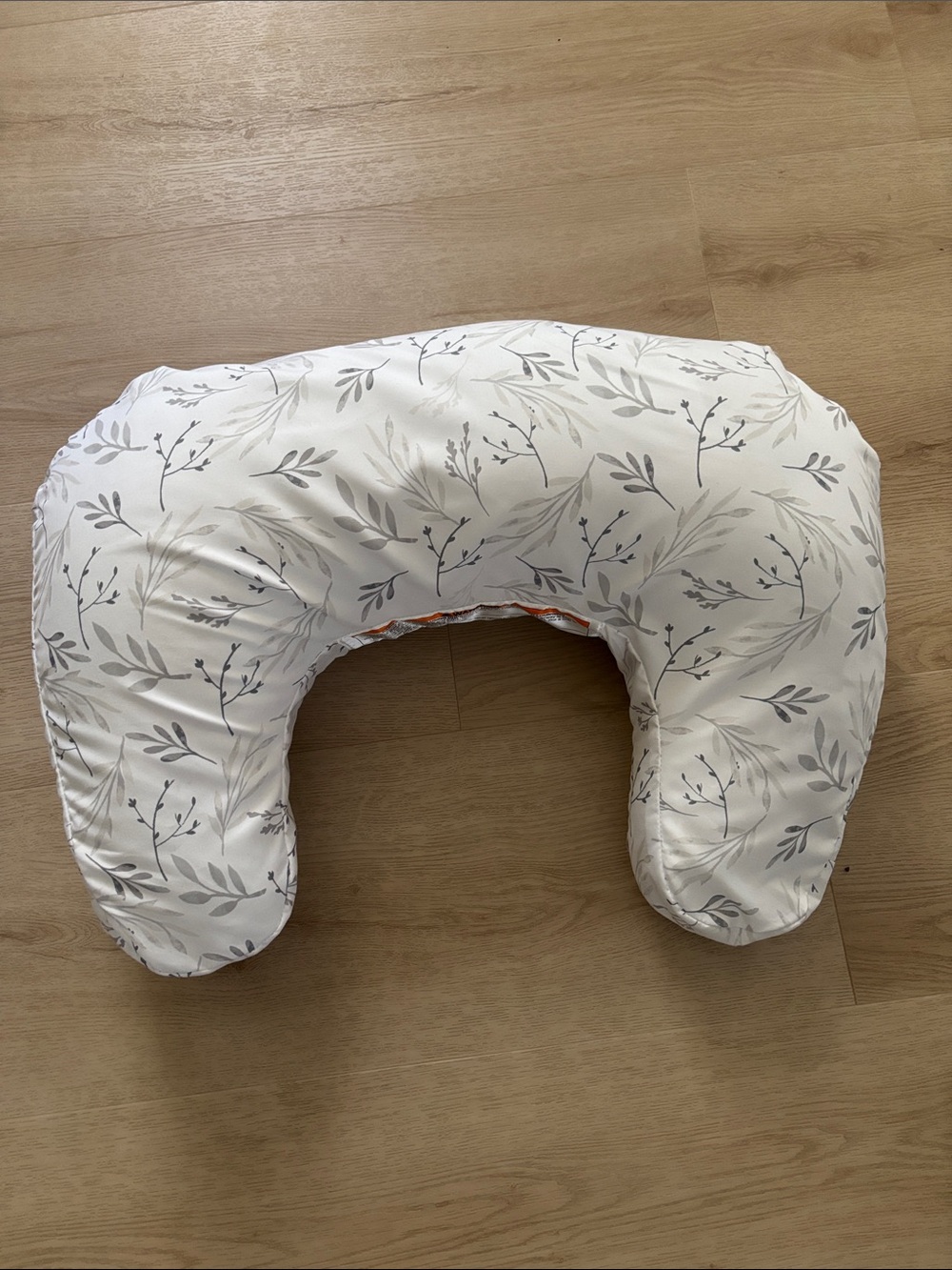 U-Shaped Nursing/Support Pillow with Gray Leaf Print